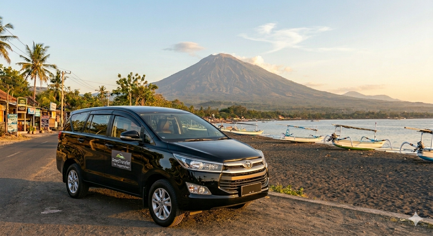 Amed Transfer Private Airport Pickup Service with Mount Agung View